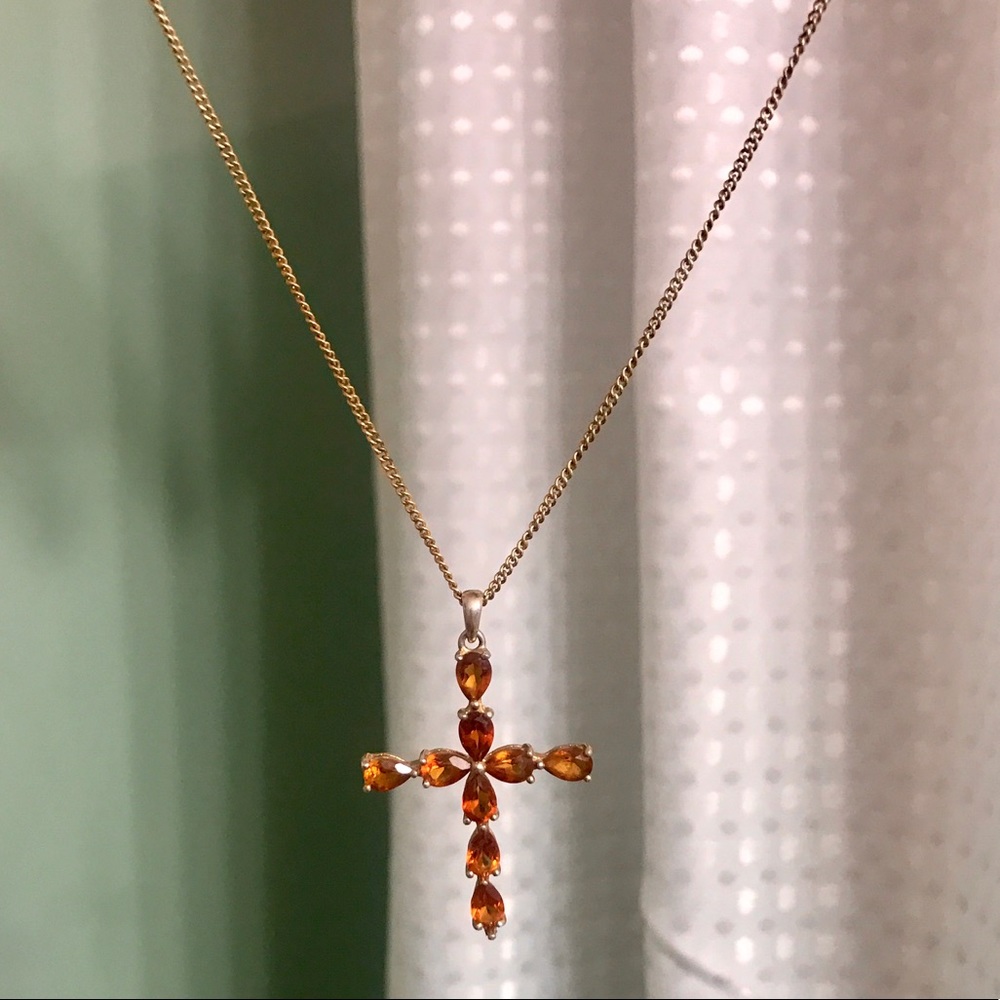Sterling Silver Jeweled Cross Necklace